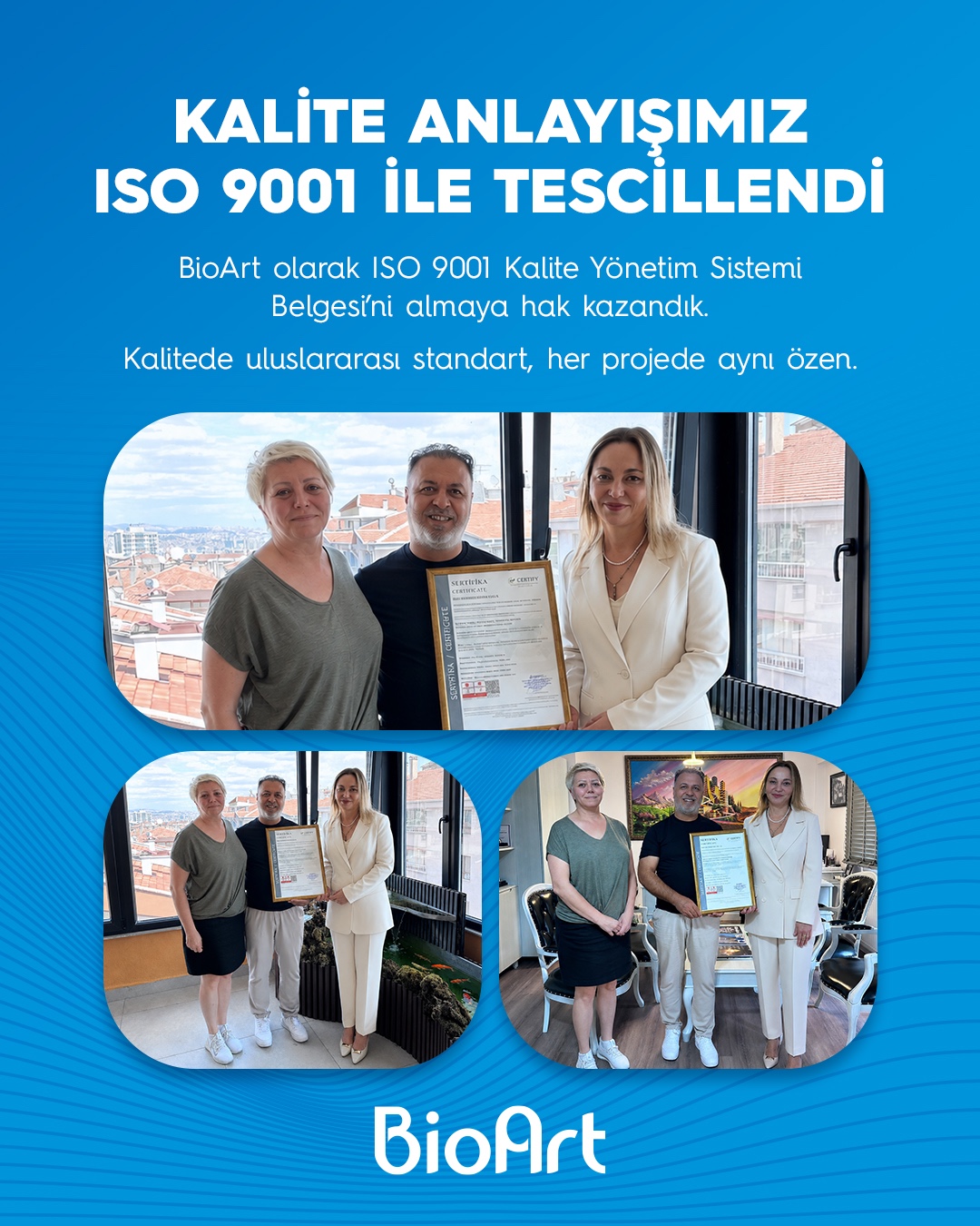 ISO 9001 belgesini BioArt kurucu ortaklarından Erdal Yeşil’e takdim ettik.